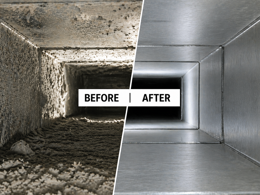 Before and after air duct cleaning results
