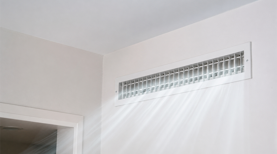 Fresh clean air flowing from home air duct vent improving indoor air quality