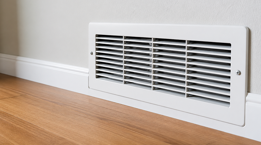 Clean air vent grille on wall with improved airflow